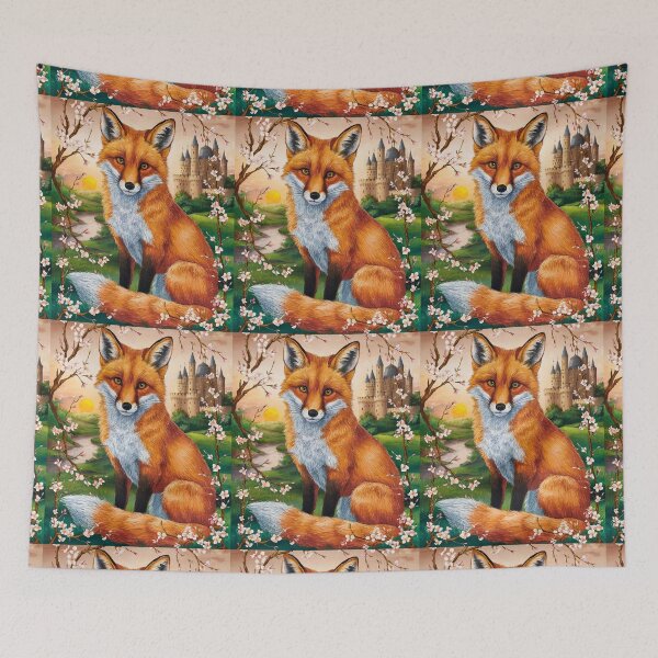 Artikelvorschau, Fuchs-Porträt. Fuchs mit Kirschblüte, Fuchs-Malerei, Leonardo da Vinci-Stil entworfen und verkauft von FoxVibes.
