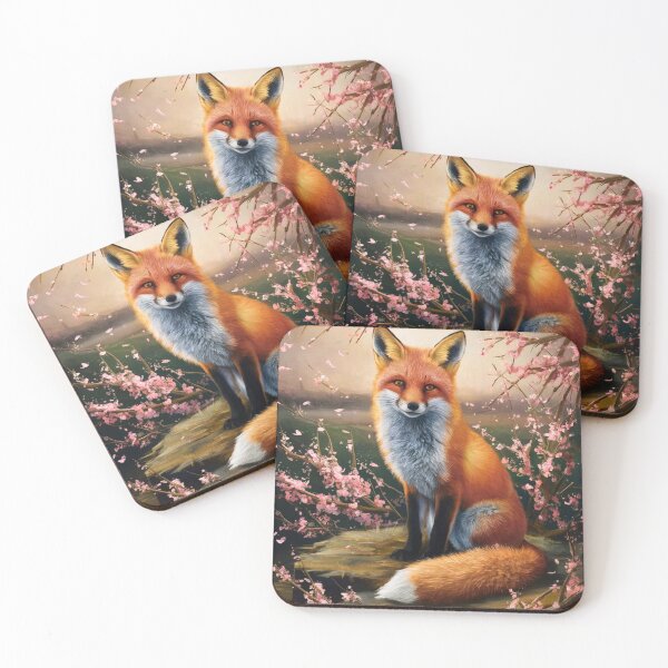 Item preview, Fox Portrait. Fox with cherry blossom, fox painting, Leonardo da Vinci style designed and sold by FoxVibes.