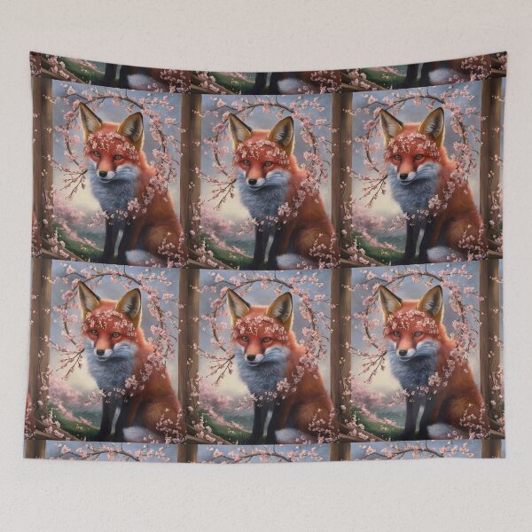 Item preview, Fox Portrait. Fox with cherry blossom, fox painting, Leonardo da Vinci style designed and sold by FoxVibes.