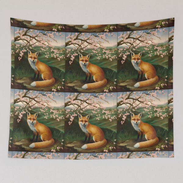 Artikelvorschau, Fuchs-Porträt. Fuchs mit Kirschblüte, Fuchs-Malerei, Leonardo da Vinci-Stil entworfen und verkauft von FoxVibes.