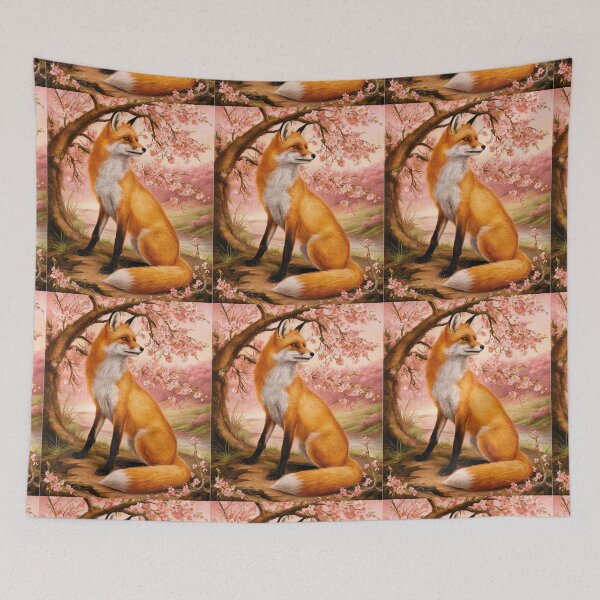 Artikelvorschau, Fuchs-Porträt. Fuchs mit Kirschblüte, Fuchs-Malerei, Leonardo da Vinci-Stil entworfen und verkauft von FoxVibes.