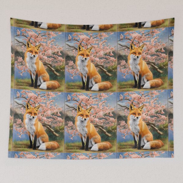 Artikelvorschau, Fuchs-Porträt. Fuchs mit Kirschblüte, Fuchs-Malerei, Leonardo da Vinci-Stil entworfen und verkauft von FoxVibes.