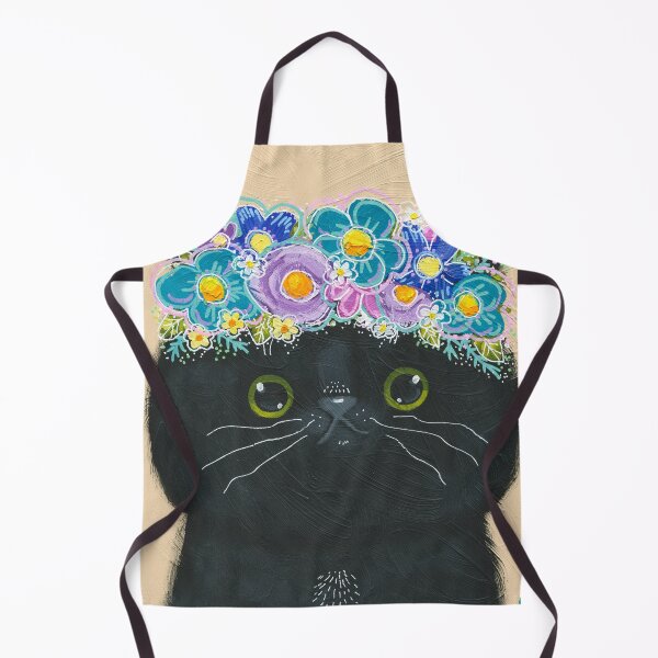 Artikelvorschau, Schwarze Katze mit Blumenkrone entworfen und verkauft von KilkennyCat Art.