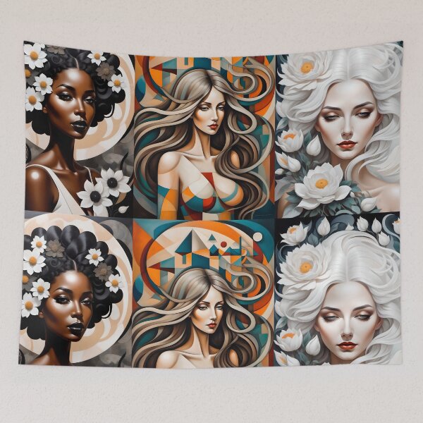 Item preview, Geometric women portrait, expressionist art designed and sold by lonelymoony.