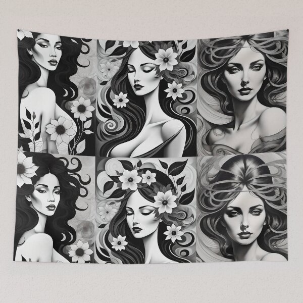 Item preview, Geometric chiaroscuro women portrait, expressionist art designed and sold by lonelymoony.