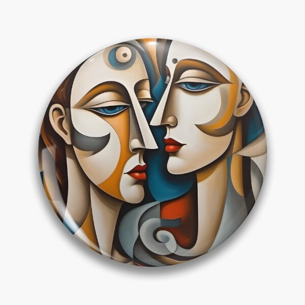 Item preview, Geometric man and woman portrait, expressionist art designed and sold by lonelymoony.