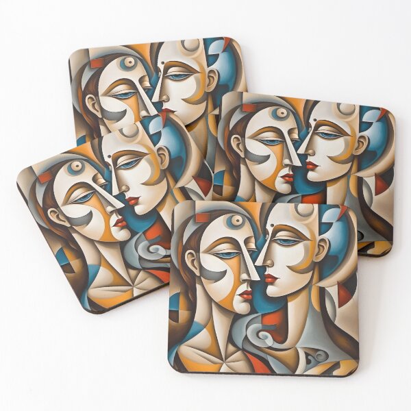 Item preview, Geometric man and woman portrait, expressionist art designed and sold by lonelymoony.