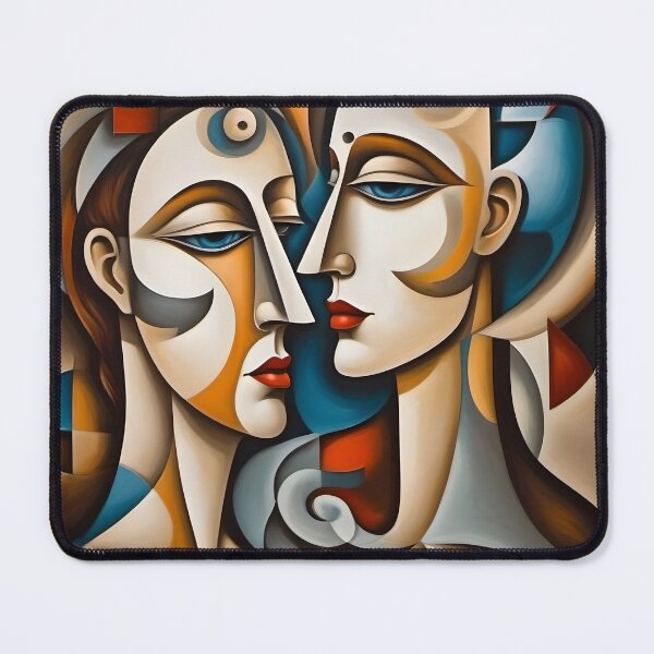 Item preview, Geometric man and woman portrait, expressionist art designed and sold by lonelymoony.