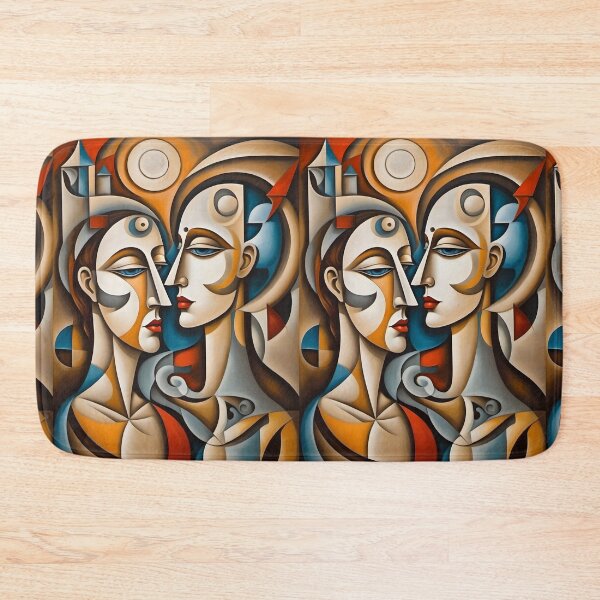 Item preview, Geometric man and woman portrait, expressionist art designed and sold by lonelymoony.