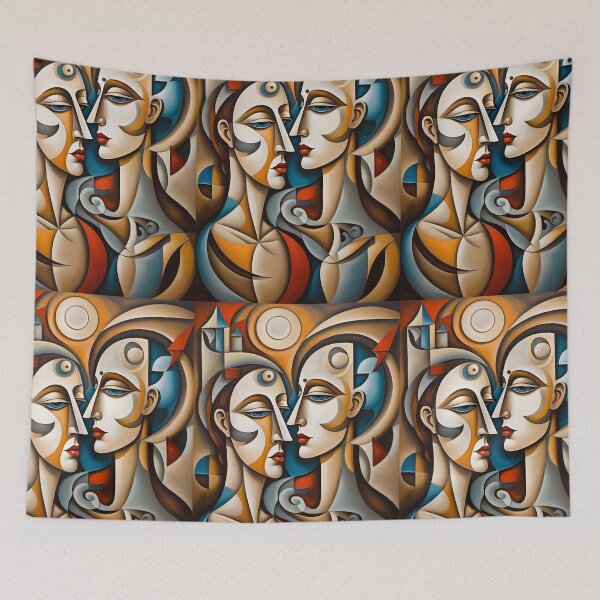 Item preview, Geometric man and woman portrait, expressionist art designed and sold by lonelymoony.