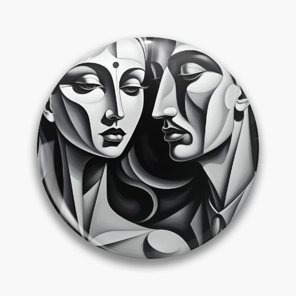 Item preview, Geometric chiaroscuro man and woman portrait, expressionist art designed and sold by lonelymoony.