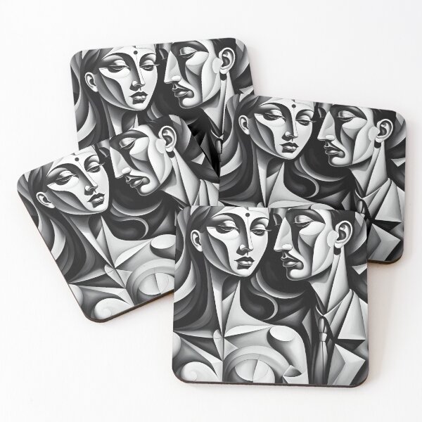 Item preview, Geometric chiaroscuro man and woman portrait, expressionist art designed and sold by lonelymoony.