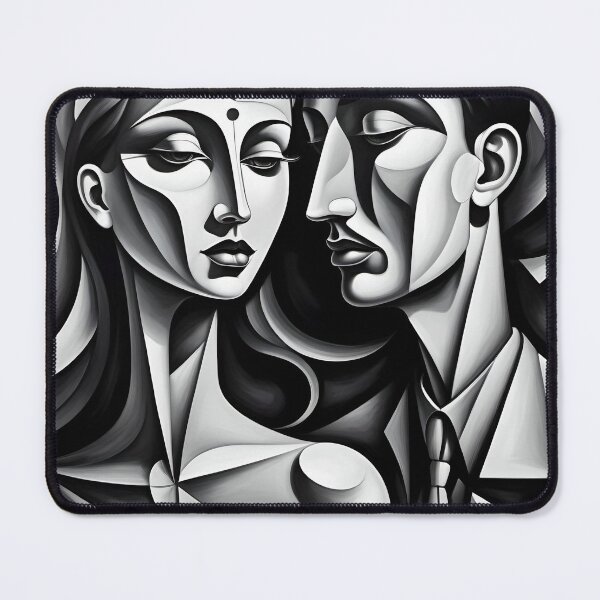 Item preview, Geometric chiaroscuro man and woman portrait, expressionist art designed and sold by lonelymoony.