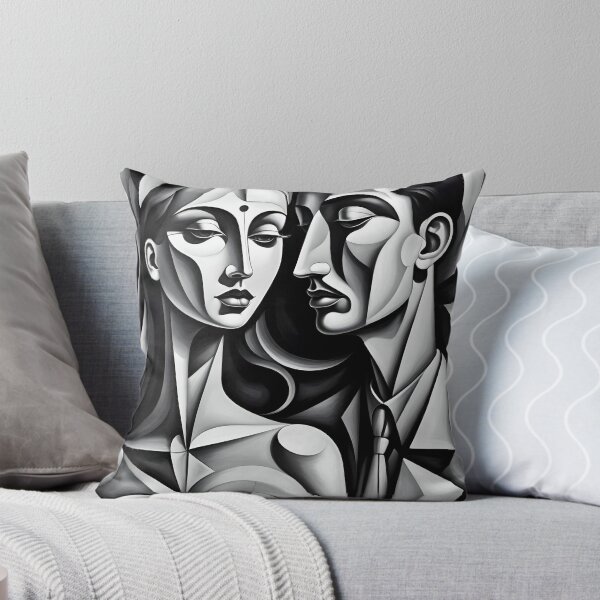 Item preview, Geometric chiaroscuro man and woman portrait, expressionist art designed and sold by lonelymoony.