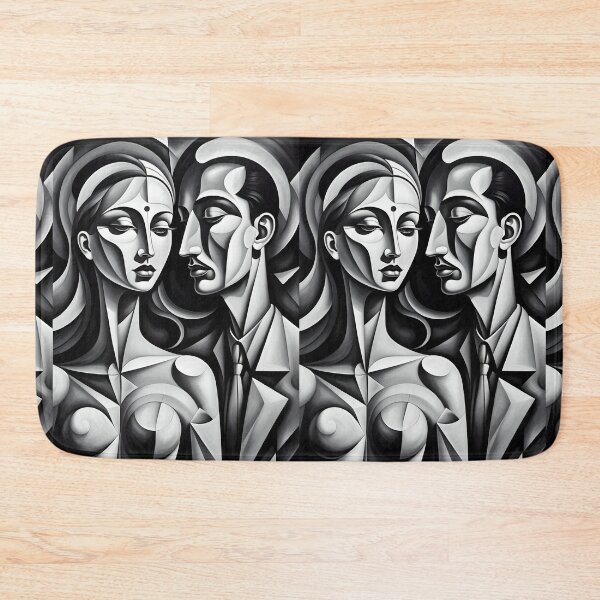Item preview, Geometric chiaroscuro man and woman portrait, expressionist art designed and sold by lonelymoony.