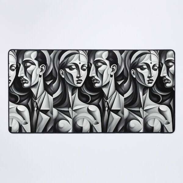 Item preview, Geometric chiaroscuro man and woman portrait, expressionist art designed and sold by lonelymoony.