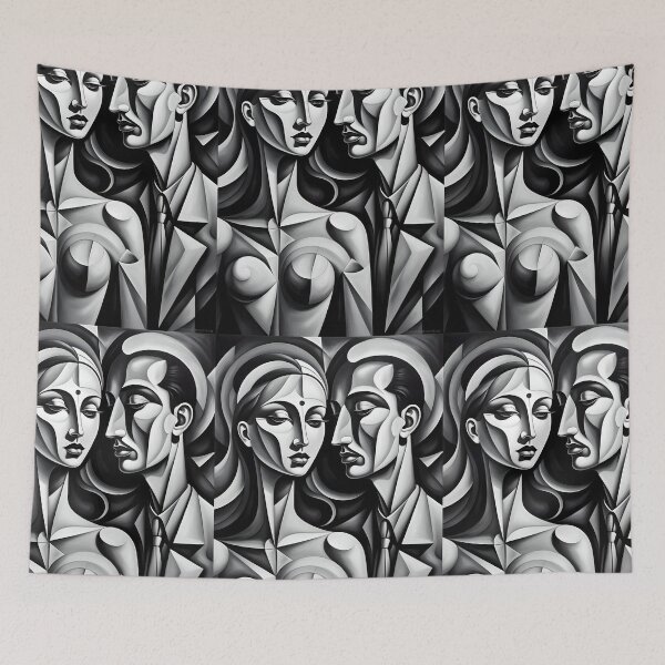 Item preview, Geometric chiaroscuro man and woman portrait, expressionist art designed and sold by lonelymoony.