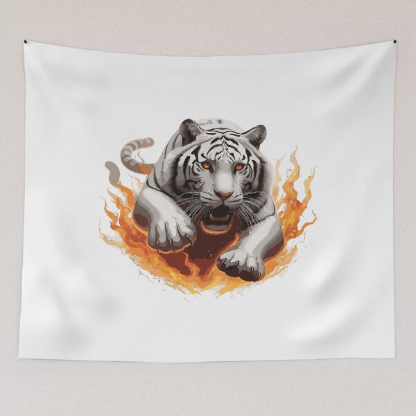 Item preview, White tiger jumps through a fire designed and sold by warrior4print.