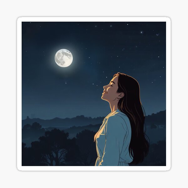 Item preview, Beautiful girl under moon light smile gratefully designed and sold by Valeendrian Official Store.