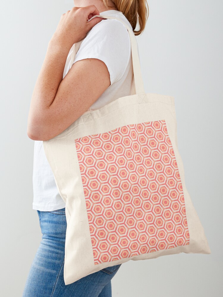 Tote Bag, Geometric Peach Plethora Pristine Georgia Fuzz Honeycomb designed and sold by Triplicate Limited