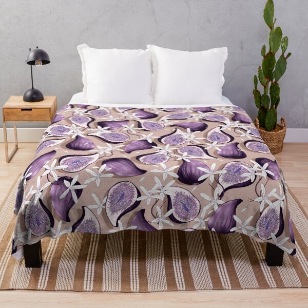 Item preview, Flowers and fruits of figs, Purple fruits on a beige background designed and sold by Alex  Blud.