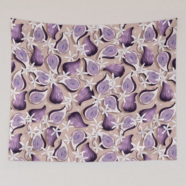 Item preview, Flowers and fruits of figs, Purple fruits on a beige background designed and sold by Alex  Blud.