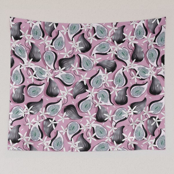 Item preview, Flowers and fruits of figs, Dark gray fruits on a light lilac background designed and sold by Alex  Blud.