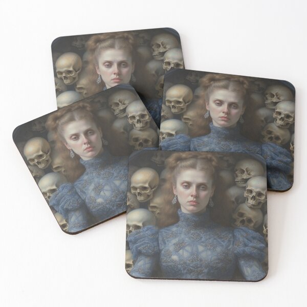 Item preview, Dark Academia Skull Girl Painting, Dark Cottagecore Gothic Victorian girl designed and sold by Kink Collective.