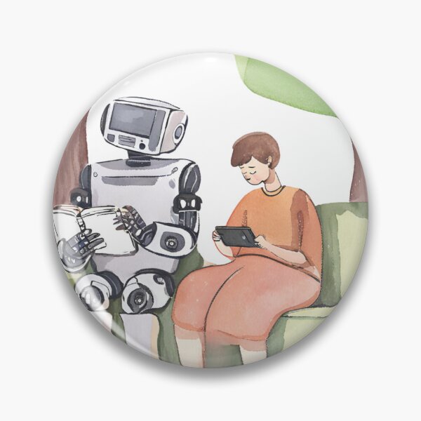 Aperçu de l'œuvre Rat de bibliothèque robotique : robot mignon lisant un livre créée et vendue par DeCodeArtShop.