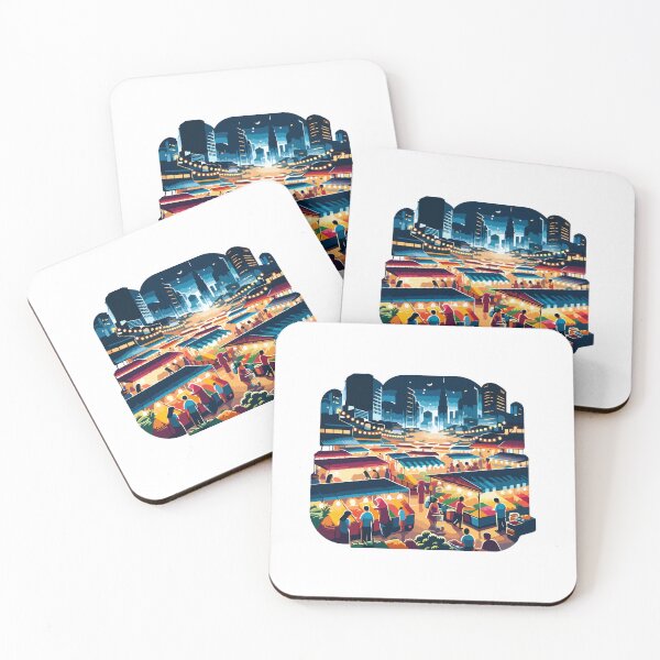 Item preview, Vibrant Night Market Scene - Urban Marketplace designed and sold by Akioos.