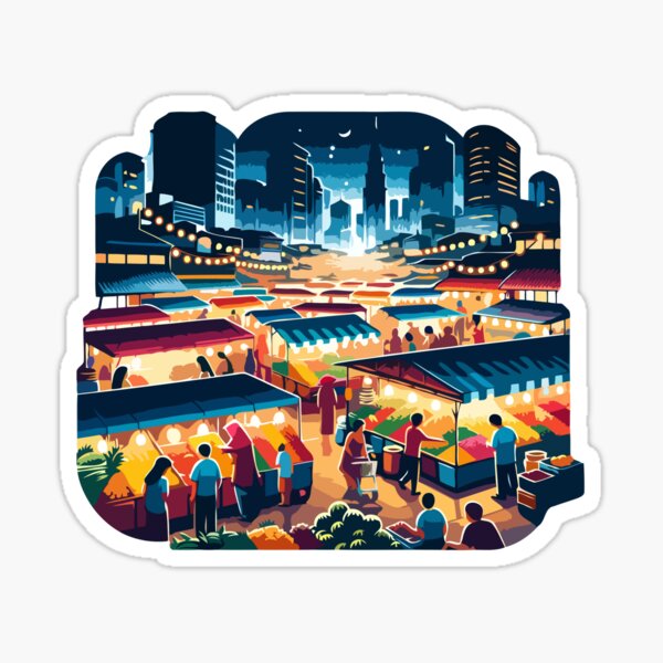 Vista previa del artículo con la obra «Vibrante escena del mercado nocturno - Urban Marketplace», diseñado y vendido por Akioos.