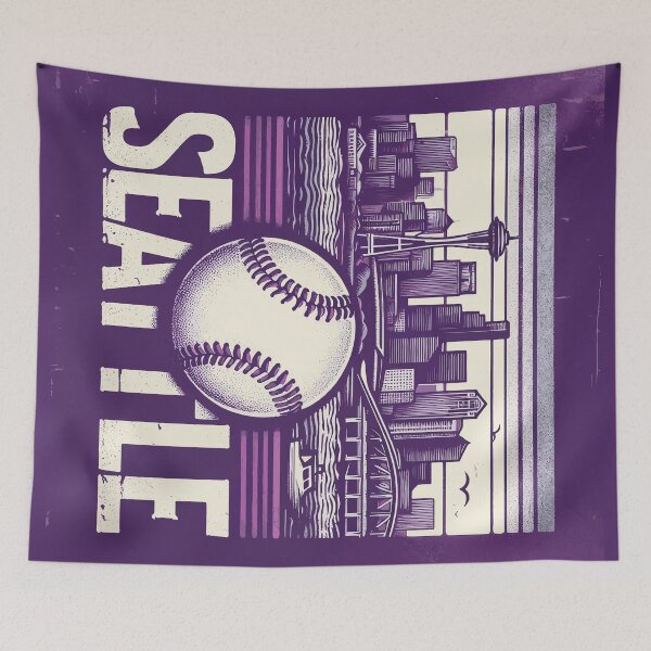 Item preview, Retro Vintage Cityscape Seattle Baseball designed and sold by TomFrontierArt.