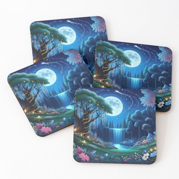 Item preview, Moonlight Whisper Enchanted Forest Path with Luminous Flowers and Waterfalls designed and sold by ArtComixHaven.