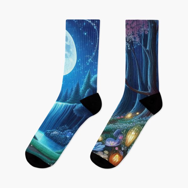 Item preview, Moonlight Whisper Enchanted Forest Path with Luminous Flowers and Waterfalls designed and sold by ArtComixHaven.