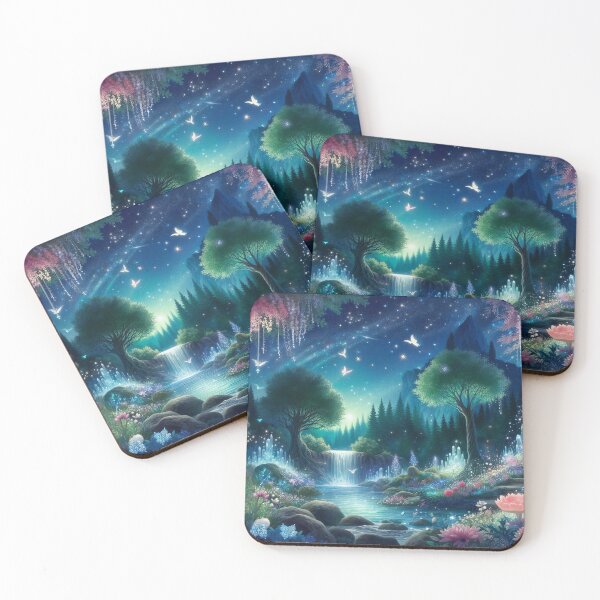 Item preview, Starlit Enchantment Mystical Waterfall Garden Under Celestial Sky designed and sold by ArtComixHaven.