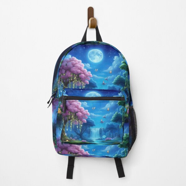 Item preview, Moonlit Enchantment Magical Waterfall and Luminous Floral Gardens Under a Starry Sky designed and sold by ArtComixHaven.