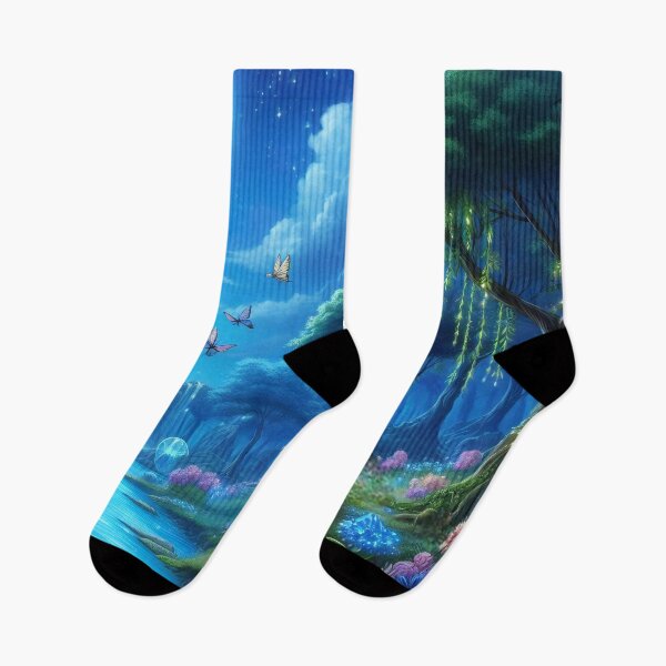 Item preview, Moonlit Enchantment Magical Waterfall and Luminous Floral Gardens Under a Starry Sky designed and sold by ArtComixHaven.