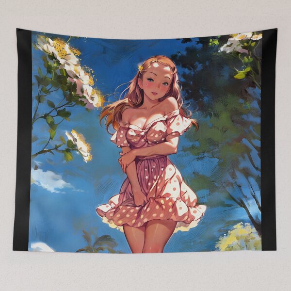 Item preview, Remy Lacroix as a Retro Vintage Pinup 50s in a Polka Dot Dress in the Meadow with flowers 2 designed and sold by Isdinval.