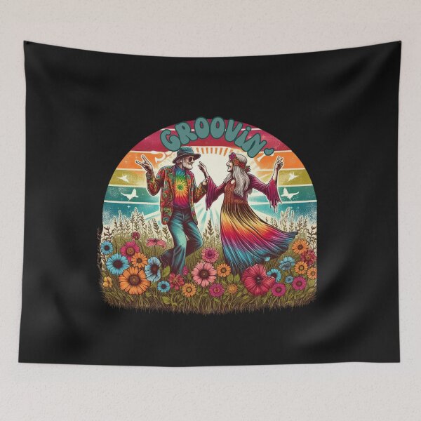 Item preview, Retro Old Hippie Couple Dancing in Wildflowers designed and sold by AlienOccupation.