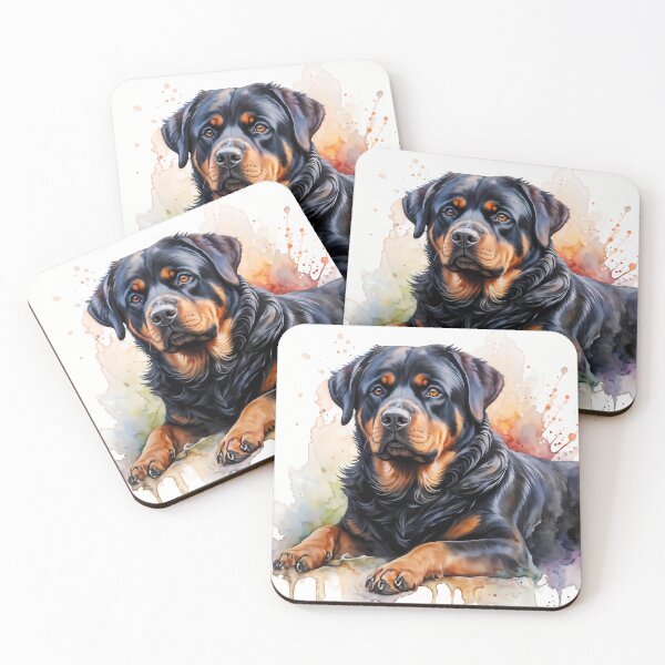 Item preview, Watercolor picture of a Rottweiler dog designed and sold by Petalandfur.