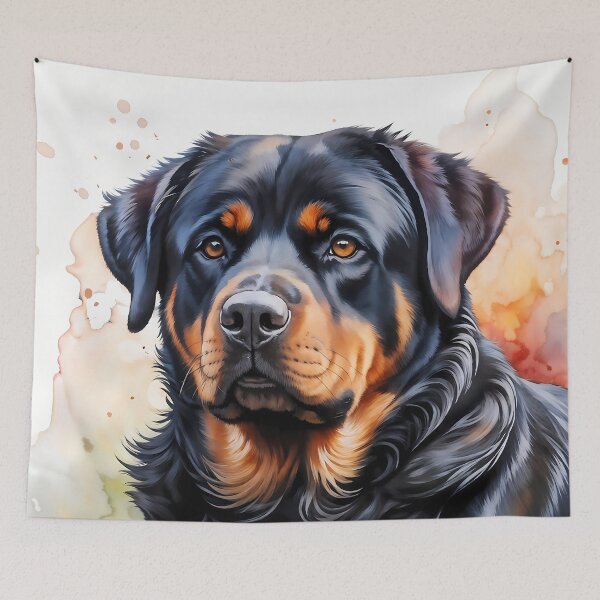 Item preview, Watercolor picture of a Rottweiler dog designed and sold by Petalandfur.
