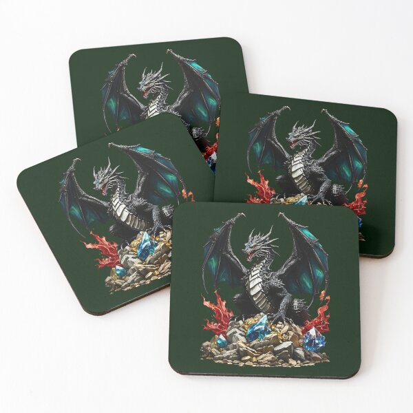 Item preview, Black Dragon protecting his gems treasure designed and sold by BorgSpareParts.