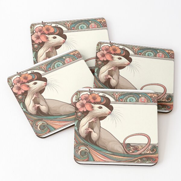 Item preview, Art Noveau Rat with Flowers designed and sold by RedJasmine.