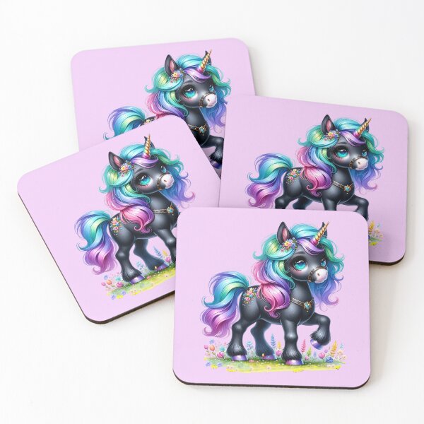 Item preview, A cute black unicorn with a rainbow colored mane and tail, fantasy horse designed and sold by LoneAngel.