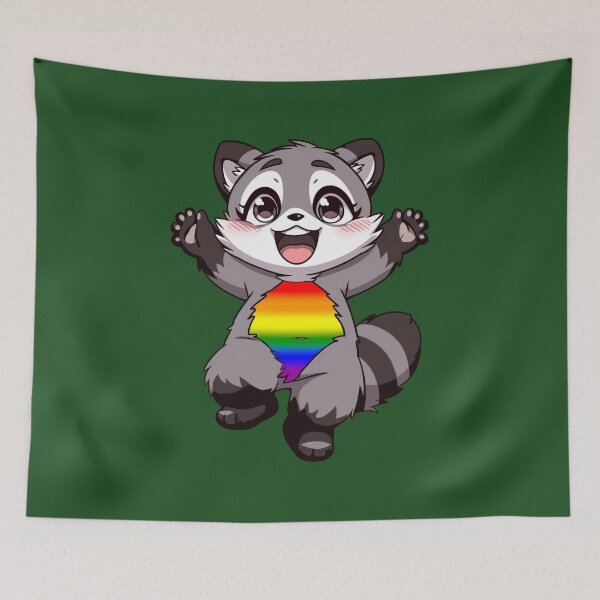 Item preview, Cute Raccoon with LGBTQIA++ Rainbow Pride Flag Colored Tummy, Subtle Gay Pride Design designed and sold by Travelslightly.