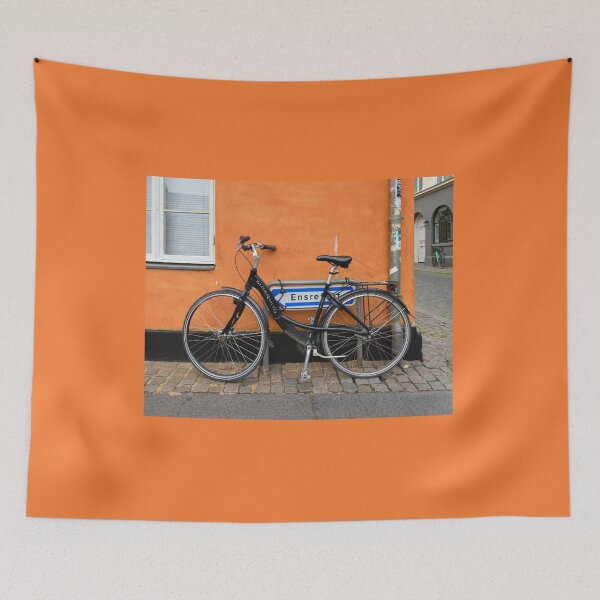 Item preview, Black Bicycle Against an Orange Wall, Aarhus, Denmark designed and sold by Catherine Sherman.