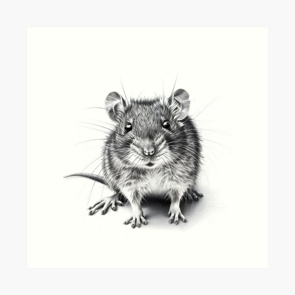 Artikelvorschau, Bleistiftzeichnung einer schwarz-weißen Ratte entworfen und verkauft von Pencil-Art.