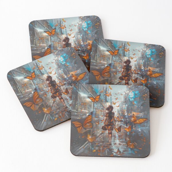 Item preview,  Woman Walking in the City with Butterflies Art  designed and sold by Obsidian Ink by Wilshire.