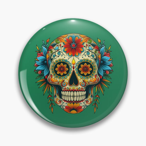 Item preview, Floral Sugar Skull, Calavera on Green Background designed and sold by SpoonToonCnt.