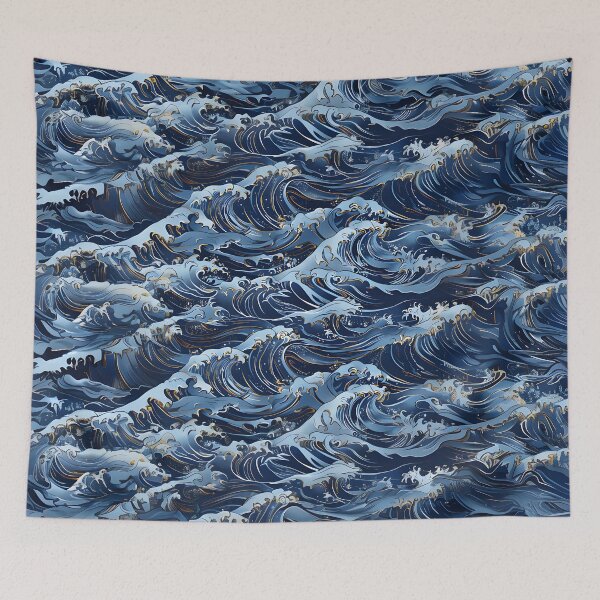 Item preview, Indigo Tsunami - Ukiyo-e Wave Pattern designed and sold by SweetRepeat.
